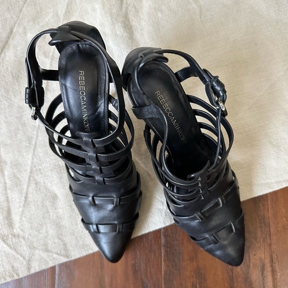 REBECCA MINKOFF Randi Leather Pointed-Toe Pumps in Black Leather - Picture 3 of 11